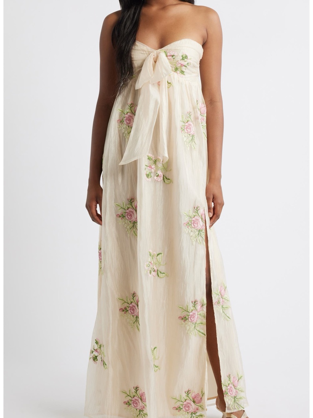 Lulu's Fiona Floral Embroidery Strapless Dress